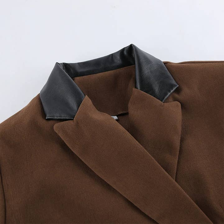 Brown 2pcs Short Jacket & High-Waist Colorblock Skirt Set ZK3624 for wholesale on Faire8