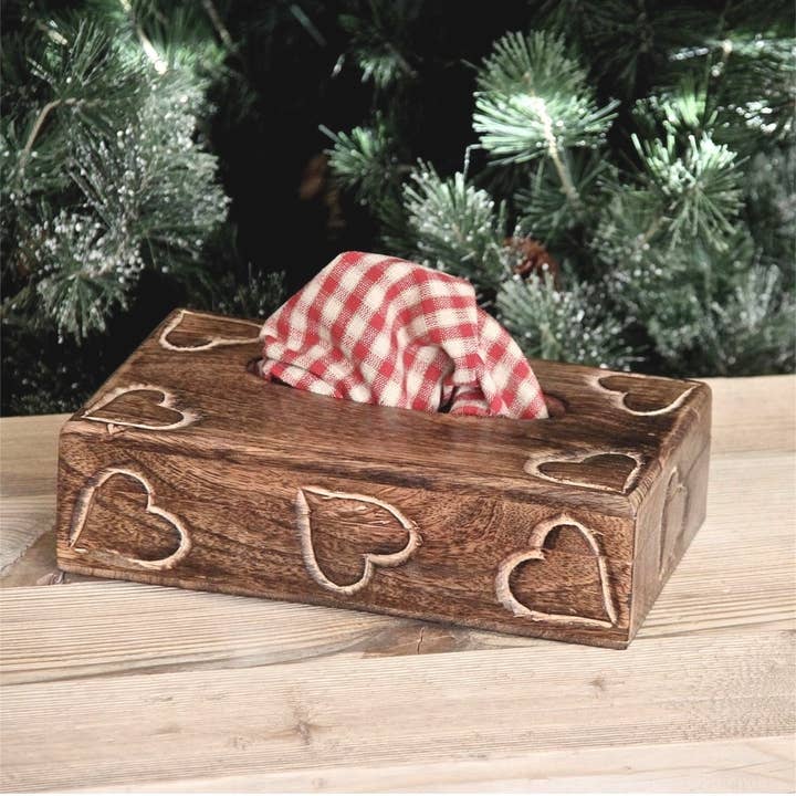 LES SCULPTEURS DU LAC - Wholesale Tissue Box - Hearts burnt wooden tissue box4