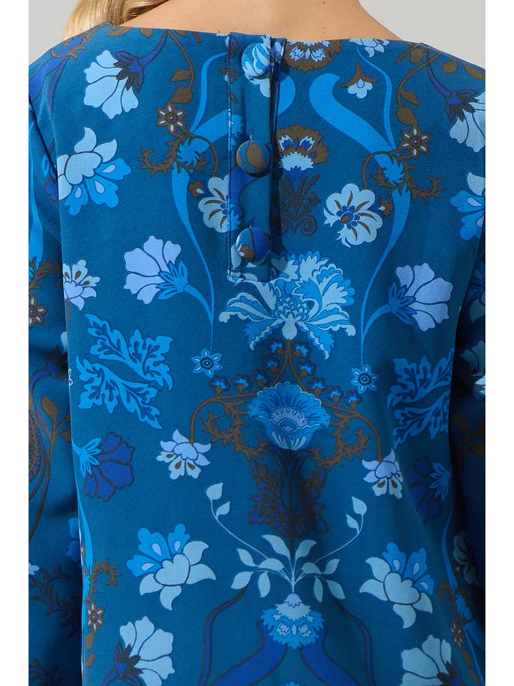 Teal Blue Palmate Floral Lonna Shift Mini Dress for wholesale on Faire5