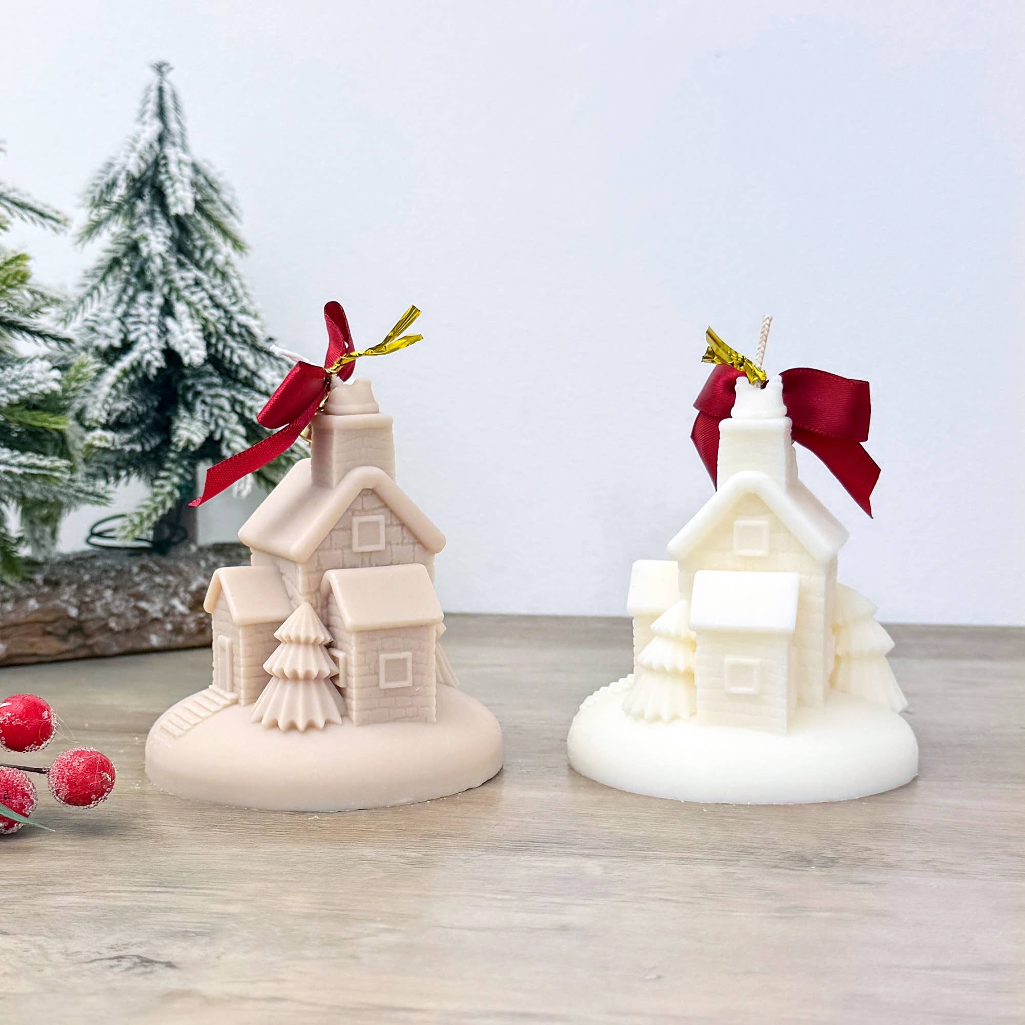 Eli and Things – wholesale Pillar candle – Snowy Christmas House Candle - Christmas Village Candle 8