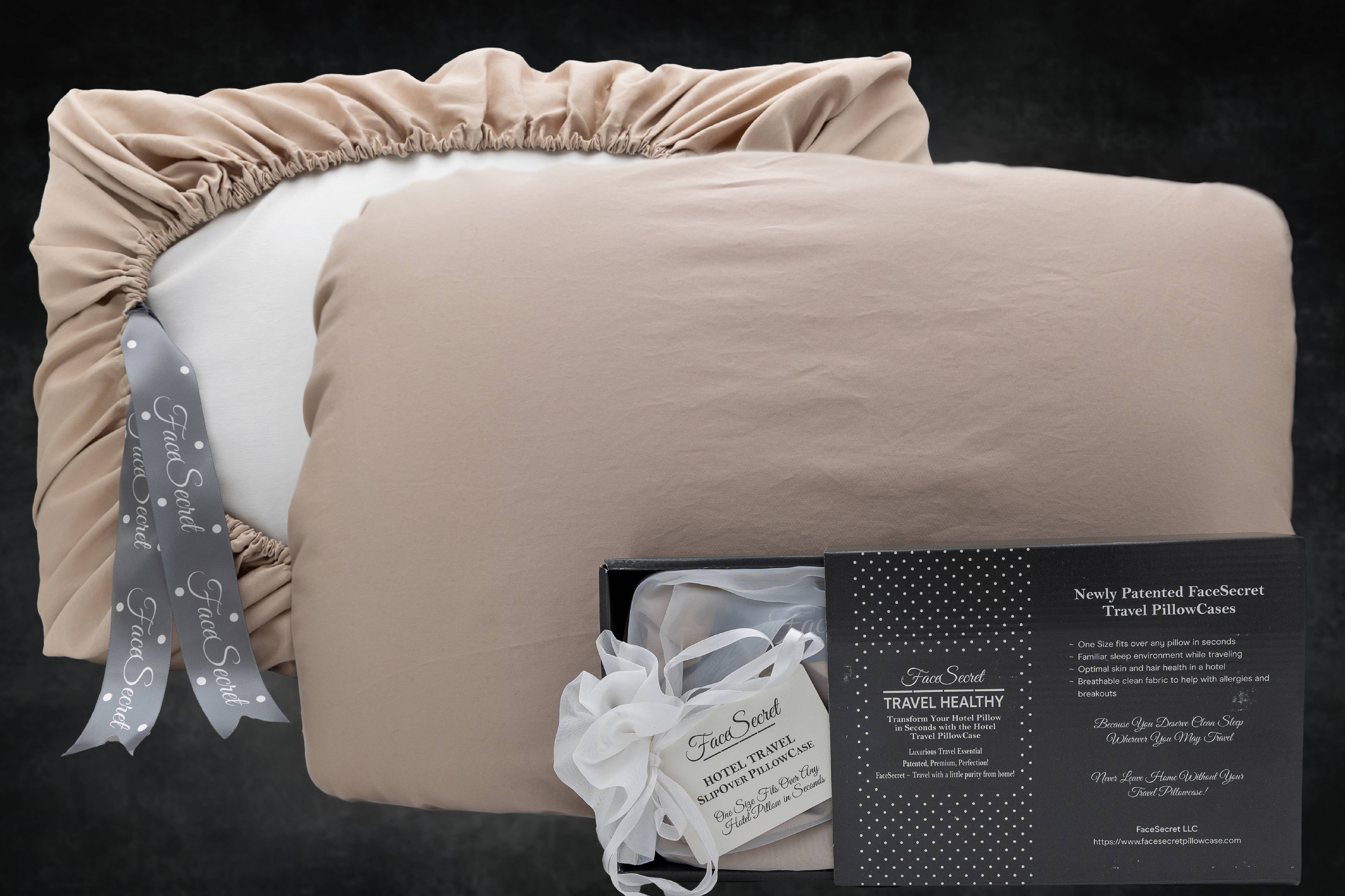 FaceSecret Travel PillowCASE - Vente Oreiller de voyage - Taie d'oreiller de voyage en coton biologique taupe Taille unique