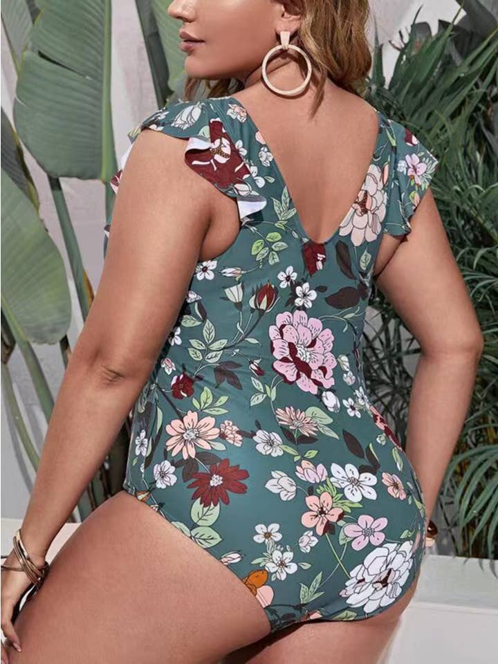 Green Printed One-piece Backless Sexy And Fashionable Swimsuit for wholesale on Faire2