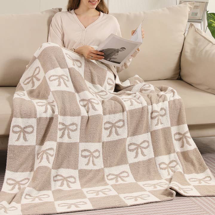Fashion City - Wholesale Throw Blanket - RIBBON AND CHECKERED Cozy Soft Throw Blanket 3