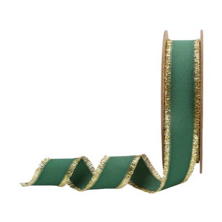 Ruban gros-grain texturé | Frange métallique dorée verte | Rouleau de 25 yards pour la vente par LA Ribbons Wholesale