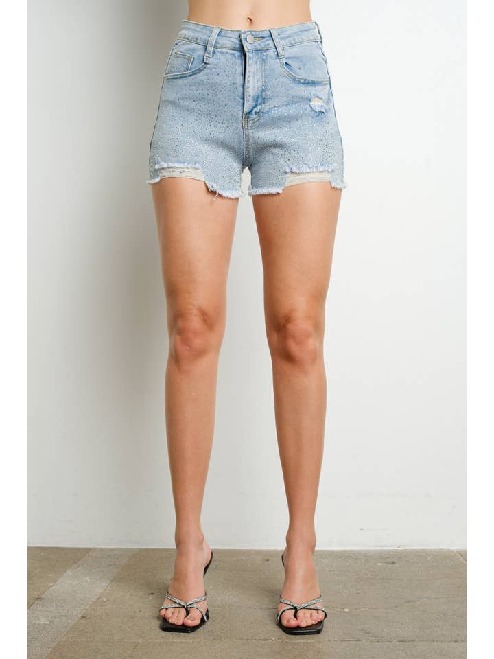 KIWI - Wholesale Shorts - Women's - IP2742 Rhinestone Embellished Stretch Denim Shorts