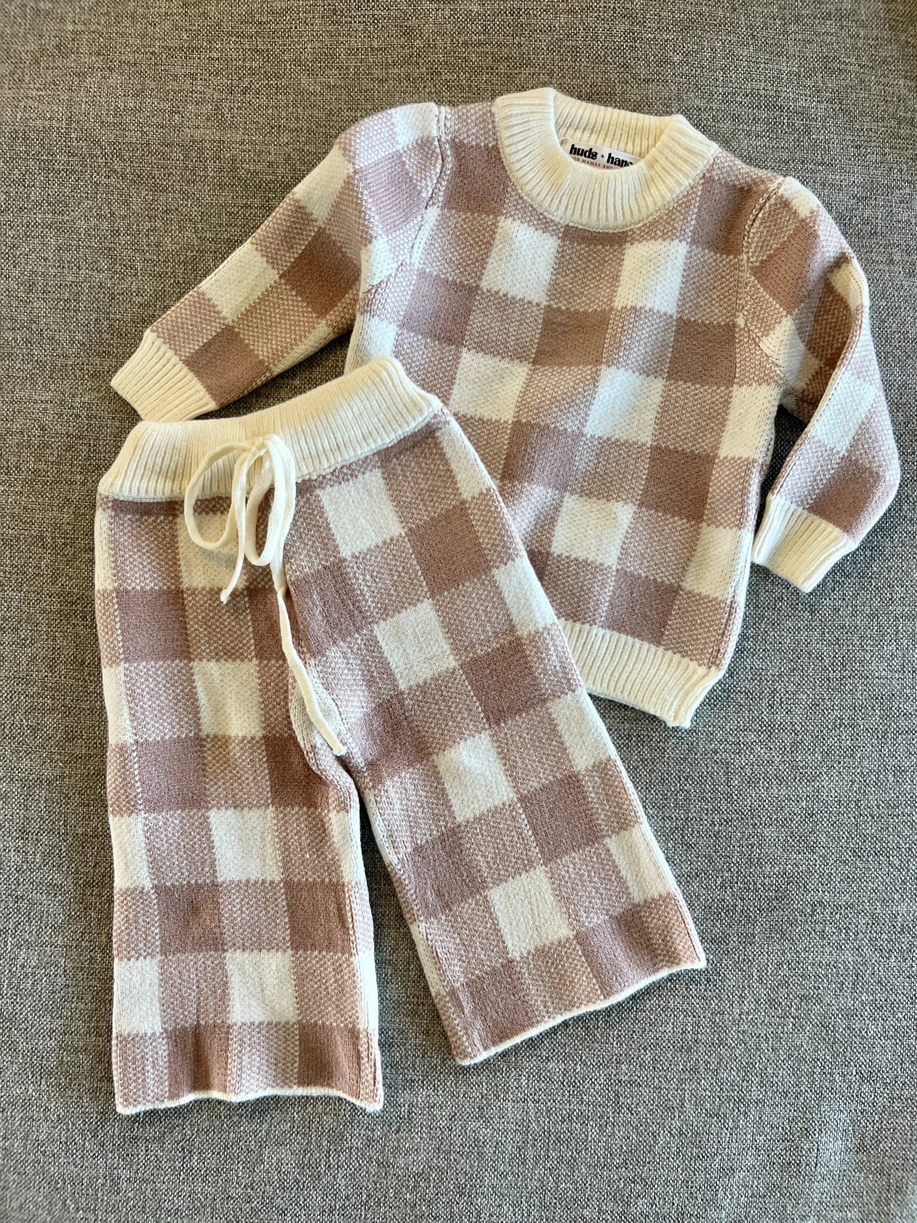 Huds + Hanes - Wholesale Top & Pant Set - Baby - Knit Plaid Sweater Set
