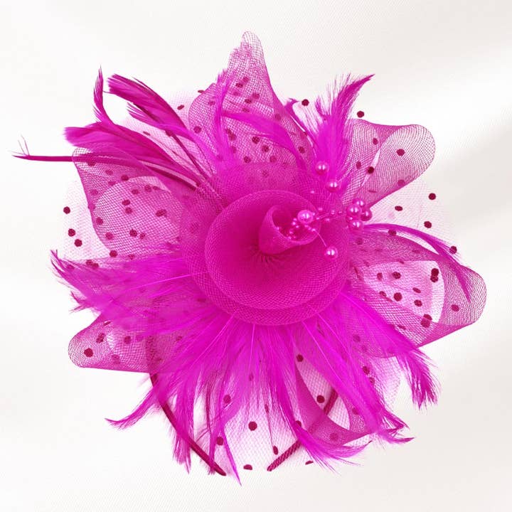 Sensibling Corp. – wholesale Fascinator hat – Women's – Pearl Stamen Flower Feather Veil Fascinator / Headband