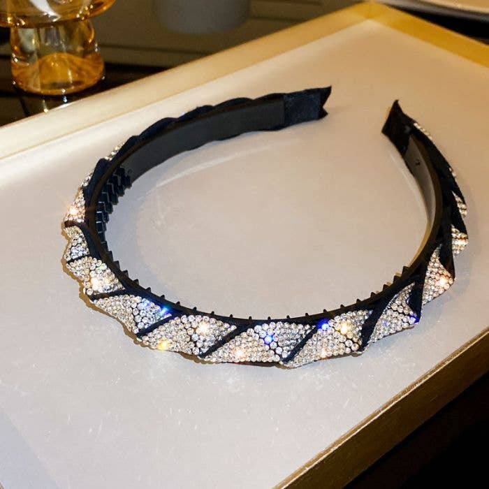 Crystal Embellished Wave Headband in Black SS67 for wholesale by PEACH ACCESSORIES