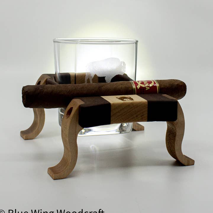 Blue Wing Woodcraft - Wholesale Cocktail/Liquor Glass - Whiskey Pig® - Square Rocks Flight with Cigar Rest0