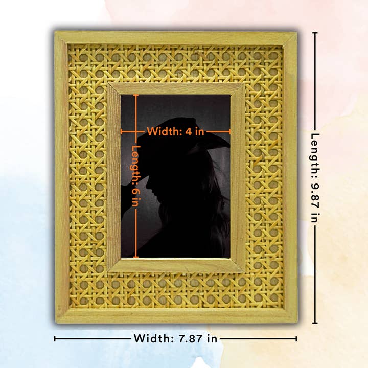 Takoro – wholesale Picture frame – Mango Wood Cane Frame - Rattan Woven Boho Decor - 4x62