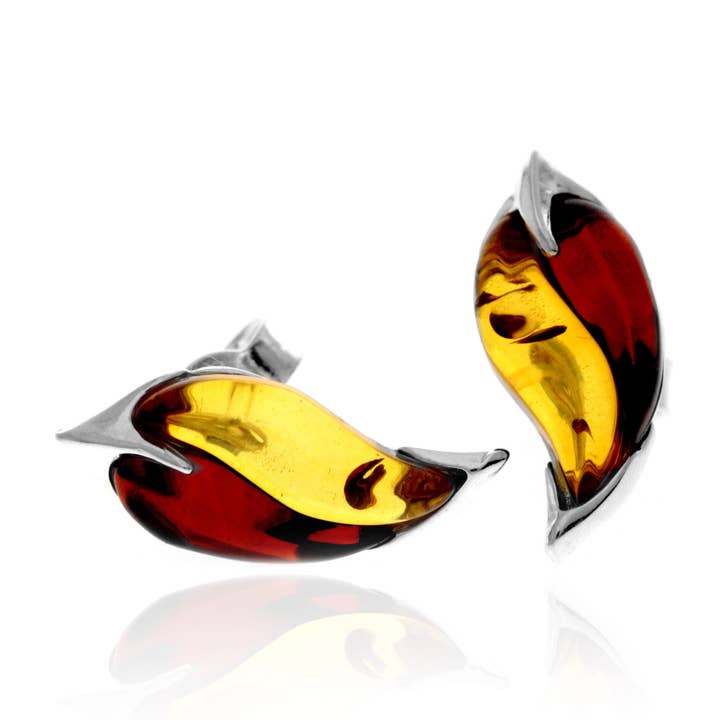 Orecchini a perno moderni in argento sterling 925 e ambra baltica autentica - AE20 per la vendita all'ingrosso da parte di SilverAmber Jewellery