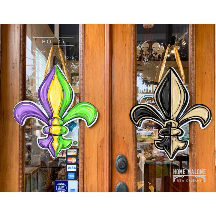 Home Malone - Wholesale Door Hanger - Reversible Mardi Gras & Saints Fleur De Lis Door Decor