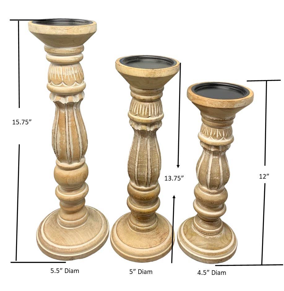 Wilco Home - Wholesale Candle Holder - NEW Set of 3 Annapolis Candle Holders-Bleached Mango Wood6