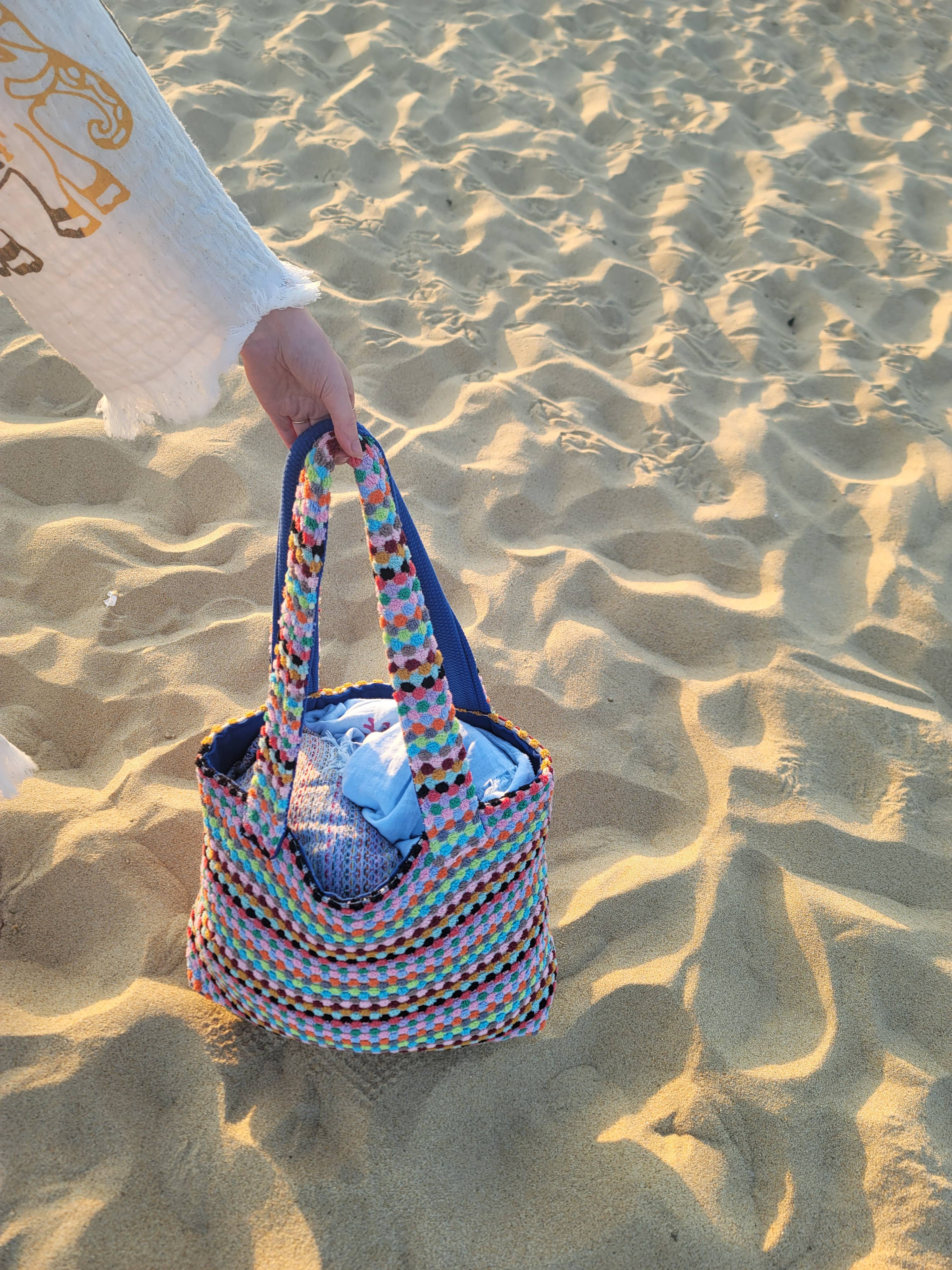 Kalkedon Towels - Wholesale Beach Bag - Pom Pom Beach Tote Bag | Handwoven Summer Bag | Size - Large1