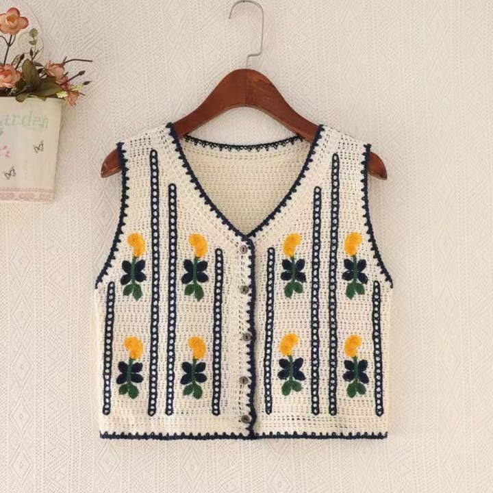 Funkyrel® Atzbranding Limited - Wholesale Outerwear Vest - Women's - Crosa - Floral Hollow Knit Vest