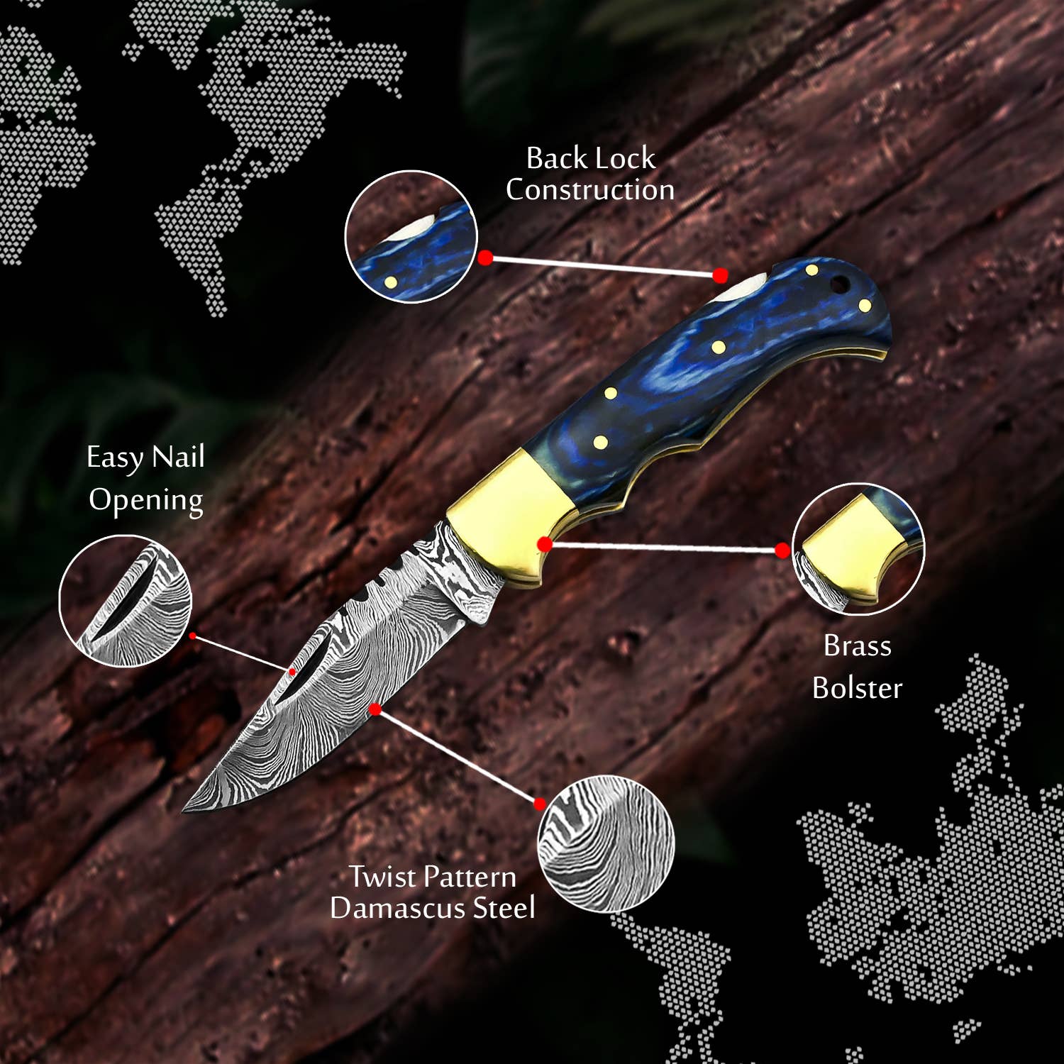 FH KNIVES - Wholesale Pocket Knife/Holder - 6.5' Handmade damascus folding knife, Pocket Knife1