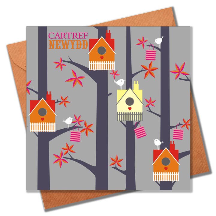 Welsh New Home Card, Maisons d'oiseaux, Nouvelle maison pour la vente par Claire Giles Ltd