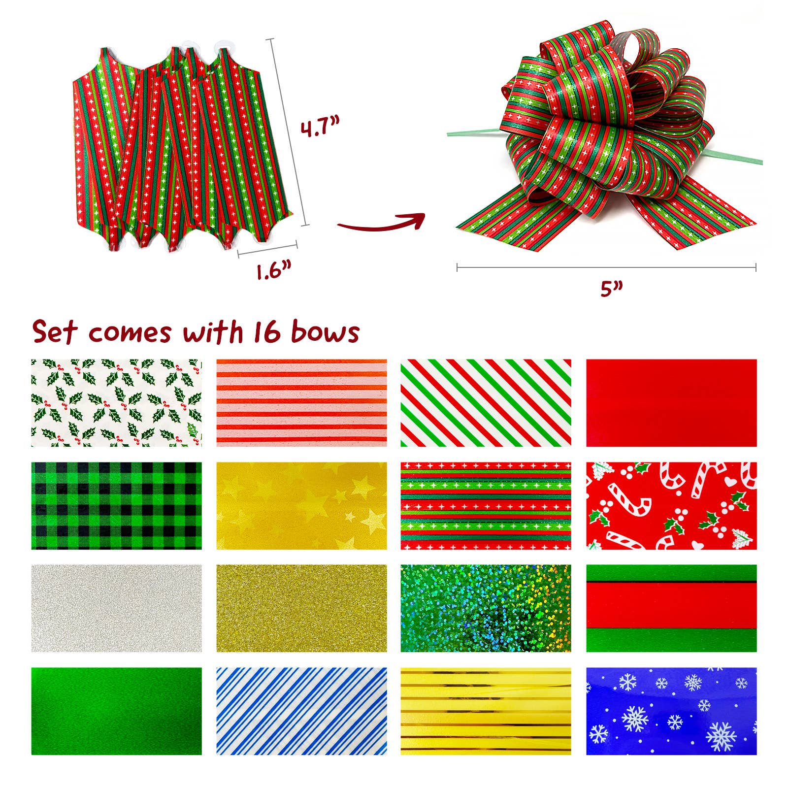 Wrapables.com - Wholesale Bow - Gift Wrapping - Wrapables Large 5" Christmas Pull Bows, Ribbon Bows (16pcs)6