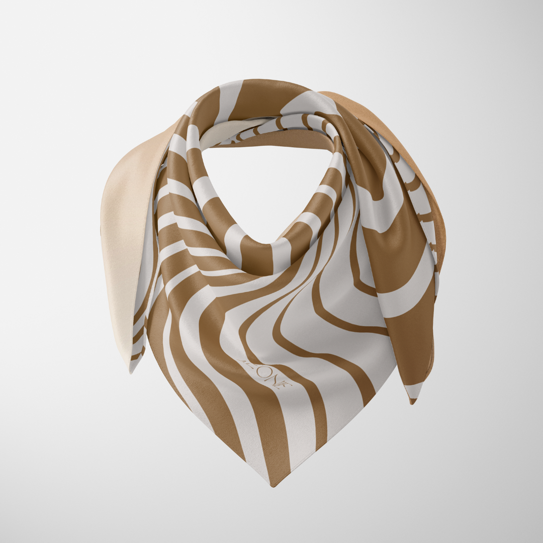 Leonie - Wholesale Scarf - Women's - Latte Wave, 90cm Silk Scarf2