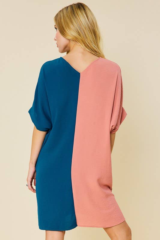 Peace Love Line - Vendita all'ingrosso Vestito - Donna - MINI ABITO CON SCOLLO A V COLOR BLOCK1