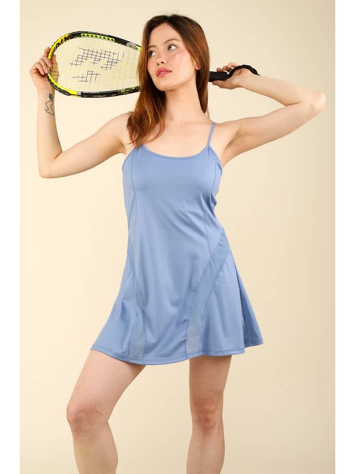 VERY J - Wholesale Athletic Dress - Women's - ND31165-Activewear Mesh Detail Tennis Mini Dress