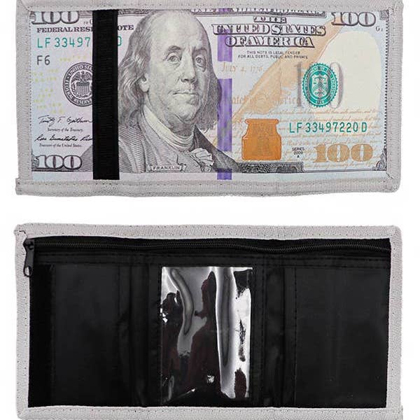 Assorted Hundred Dollar Tri-fold Money Bill Wallet for wholesale on Faire