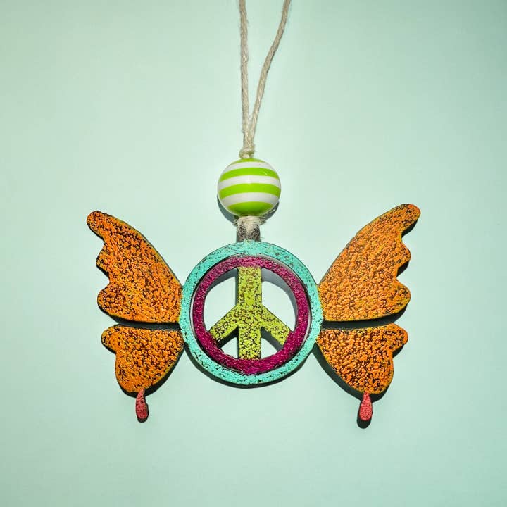 Butterfly ornament Peace Sign hippie metal gifts Garden USA for wholesale by Whimsies