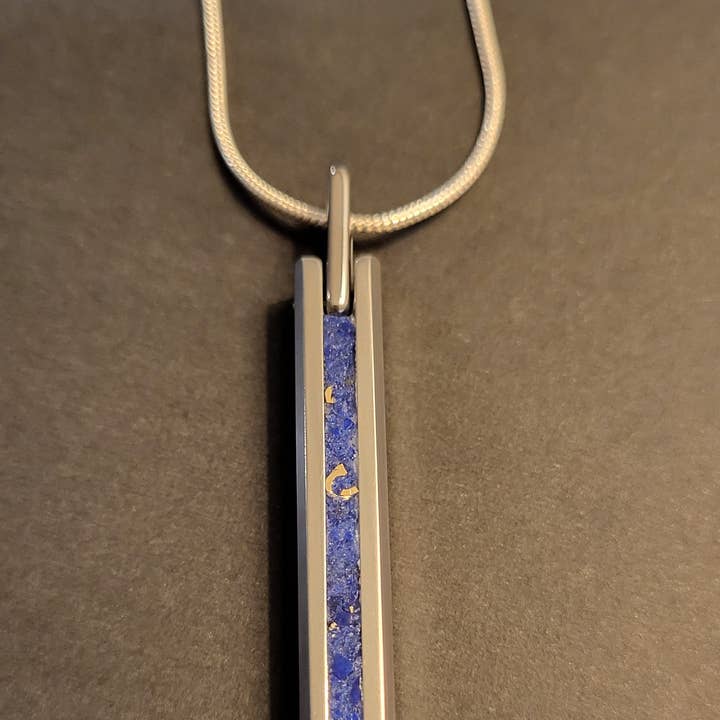Tungsten Pendant with Lapis Lazuli on Gold-Silver Chain for wholesale by Natural Evolution Design