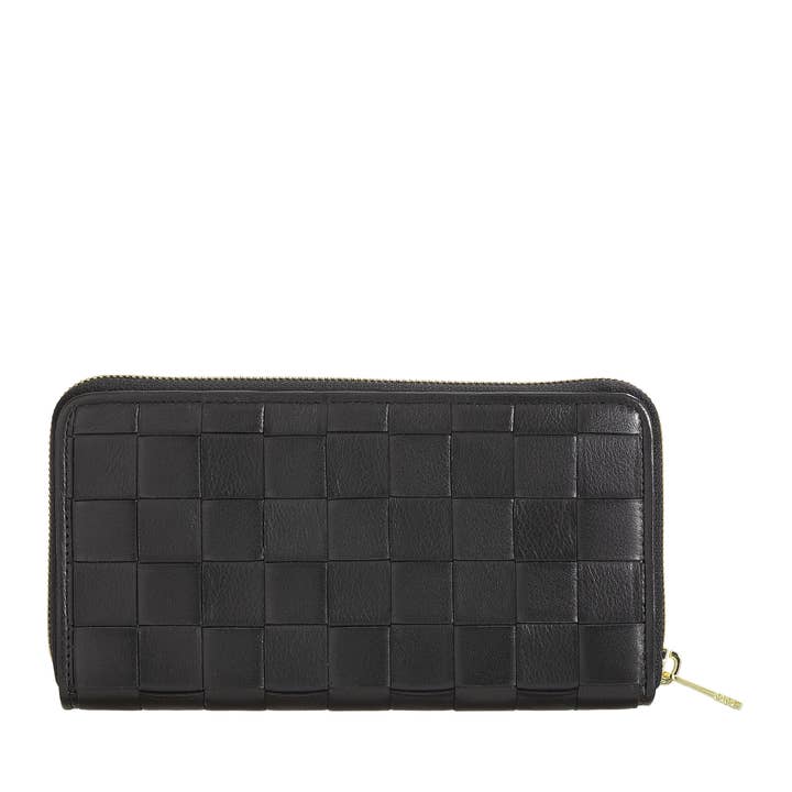 dudu - Wholesale Wallet - Women's - Dudu Women'S Leather Woven Wallet Zip Around Black1