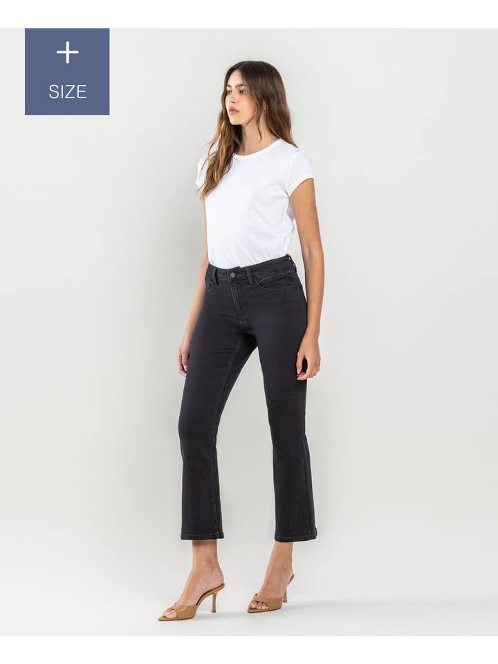 REFINE PLUS SIZE HIGH RISE CROP FLARE JEANS LV1170-P for wholesale on Faire
