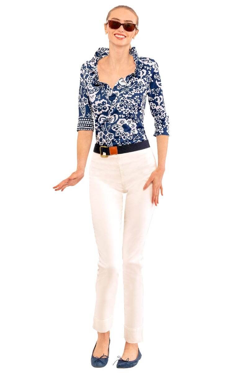 Gretchen Scott LLC - Wholesale Blouse - Women's - 3/4 Sleeve Ruffneck Top - Flora3