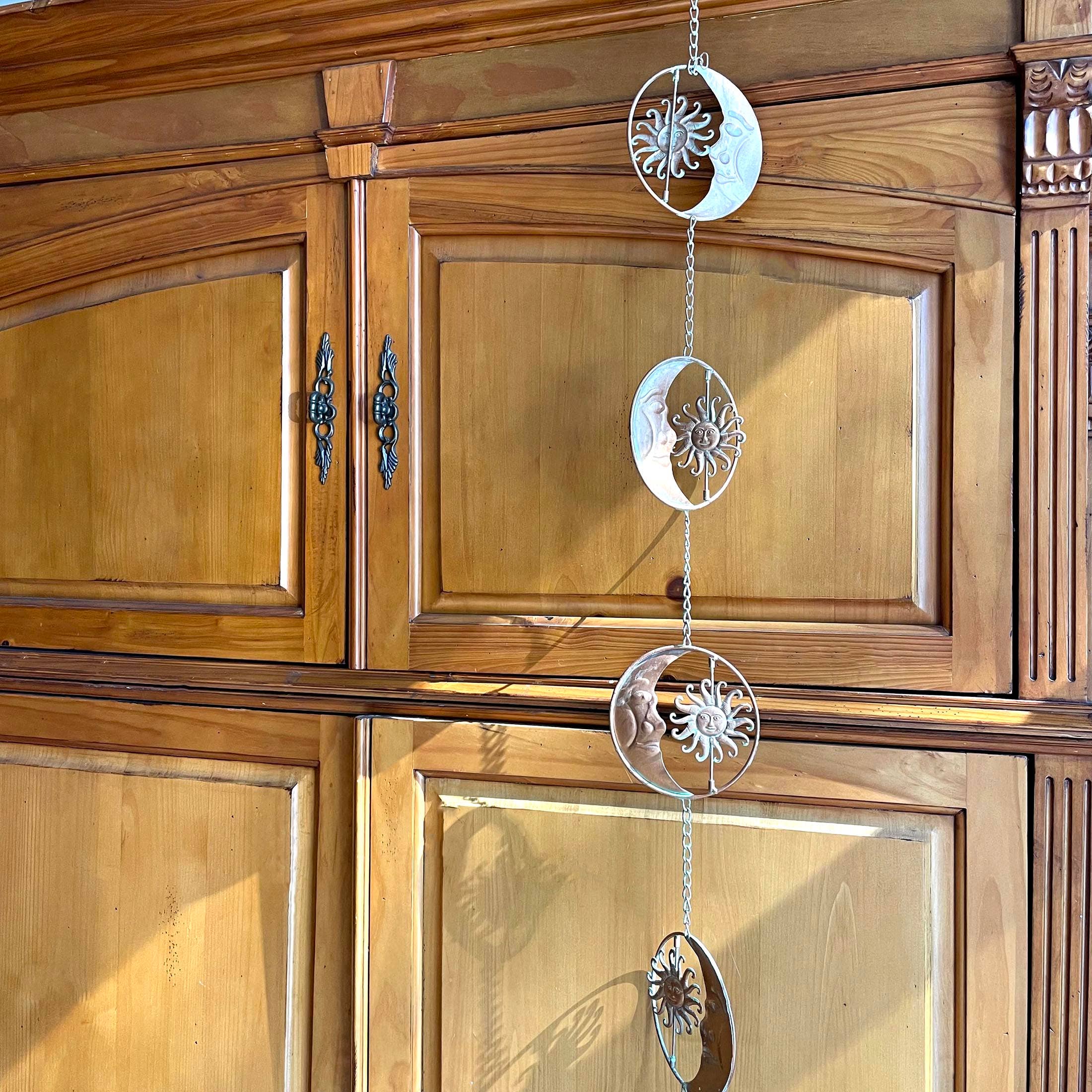 Zeckos - Wholesale Outdoor Ornament/Decor - 80-Inch Metal Rain Chain with Celestial Crescent Moon & Sun12