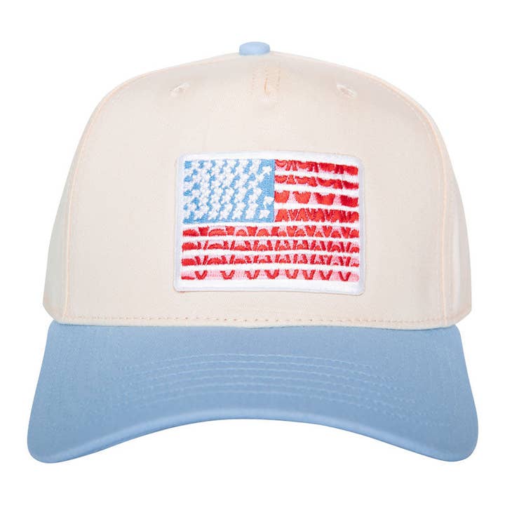 Light Blue and Tan American Flag Two-Toned Fitted Hat for wholesale on Faire2