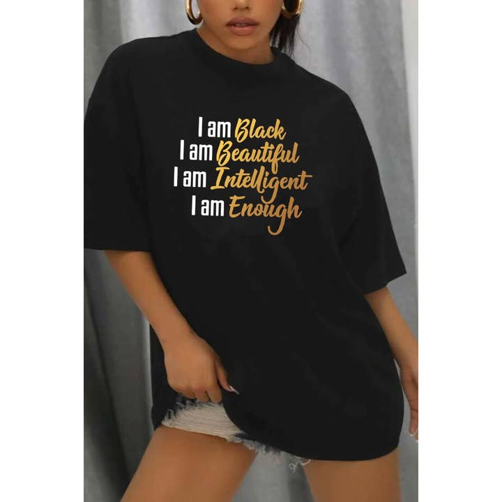 Nobrand - Wholesale Screen Printed T-Shirt - Women's - I AM BLACK GRAPHIC T-Shirt Tee