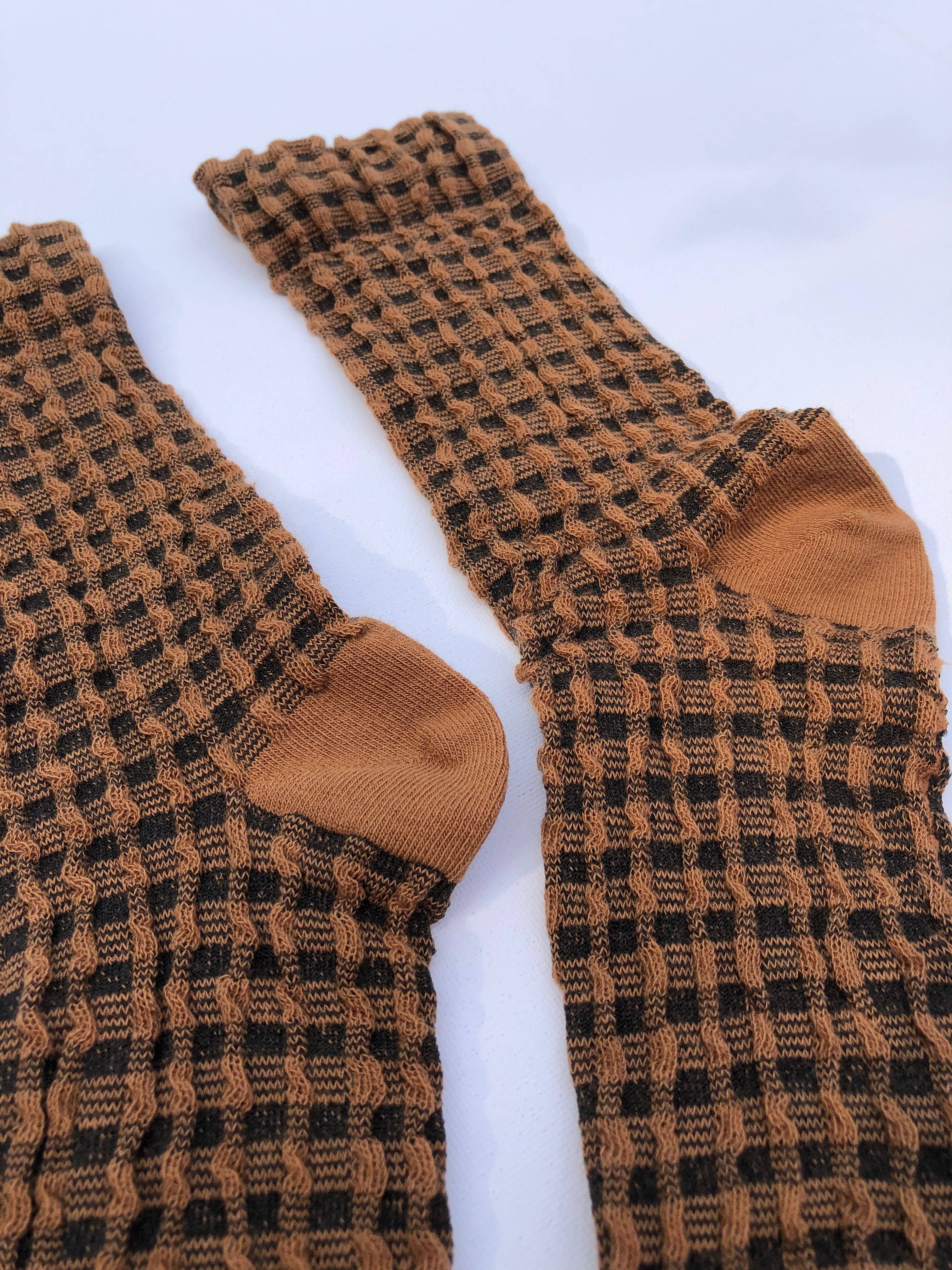 Cream Gingham våffelstrumpor - neutral för wholesale på Faire9