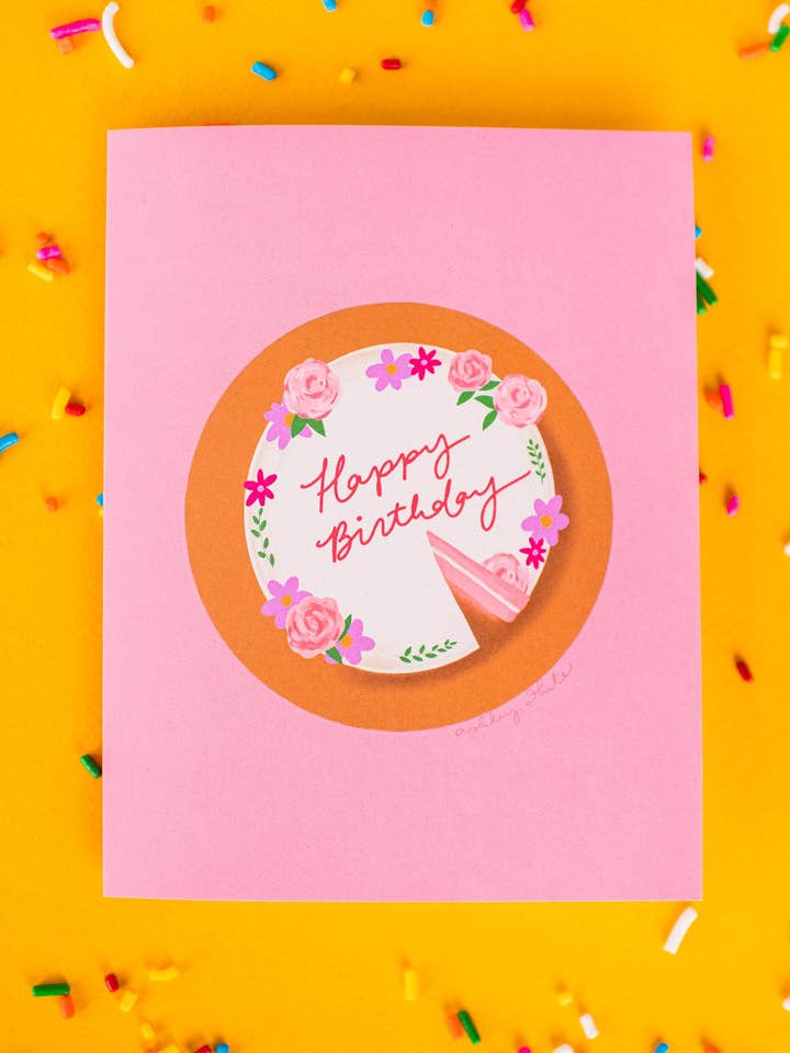 Pink Birthday Card | Cake illustration | 4.25x5.5" card for wholesale by Bouquet of Joy