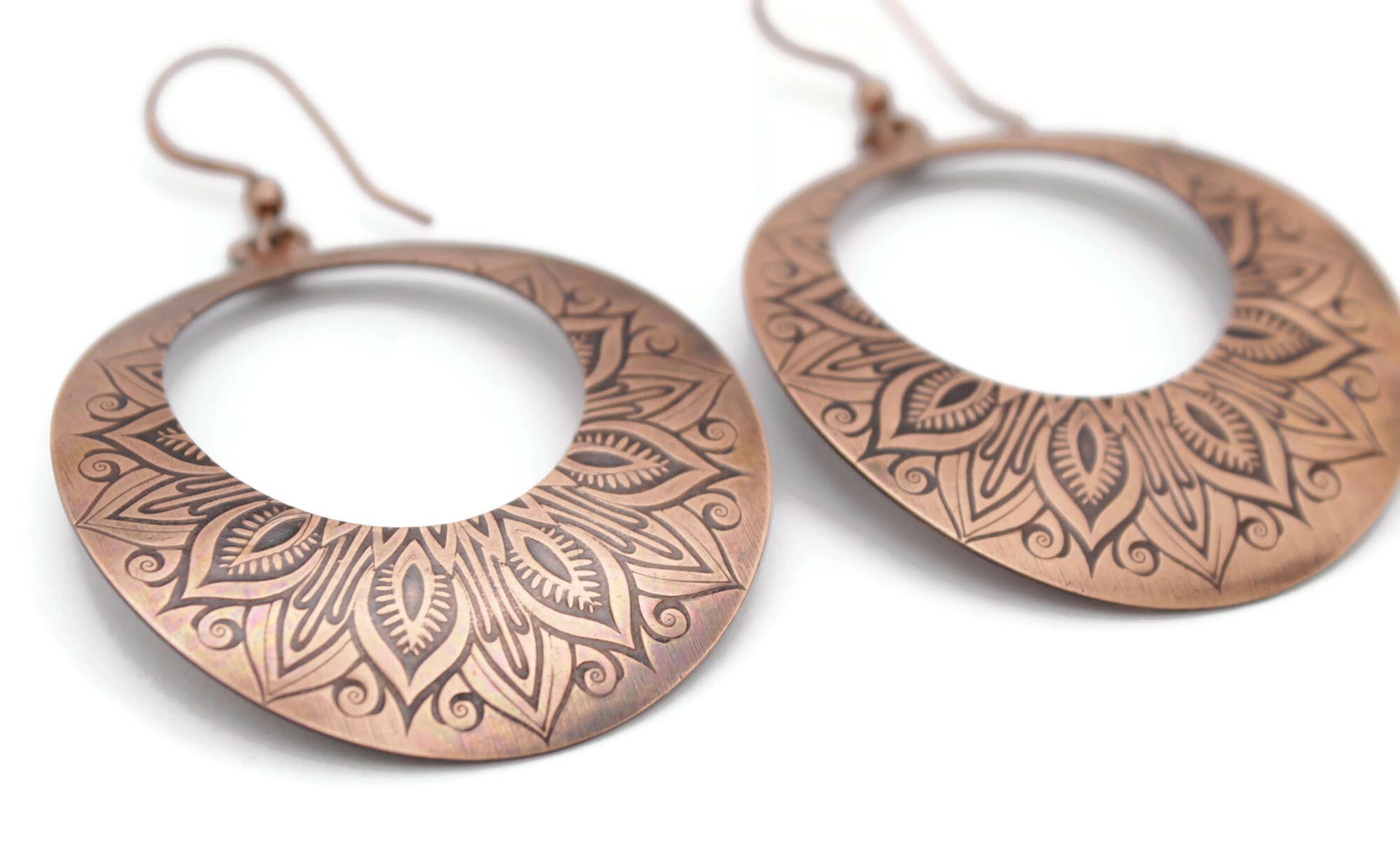Pillar of Salt Studio - Wholesale Dangle Earrings - Copper Mandala Agogo Hoop Handmade Earrings4
