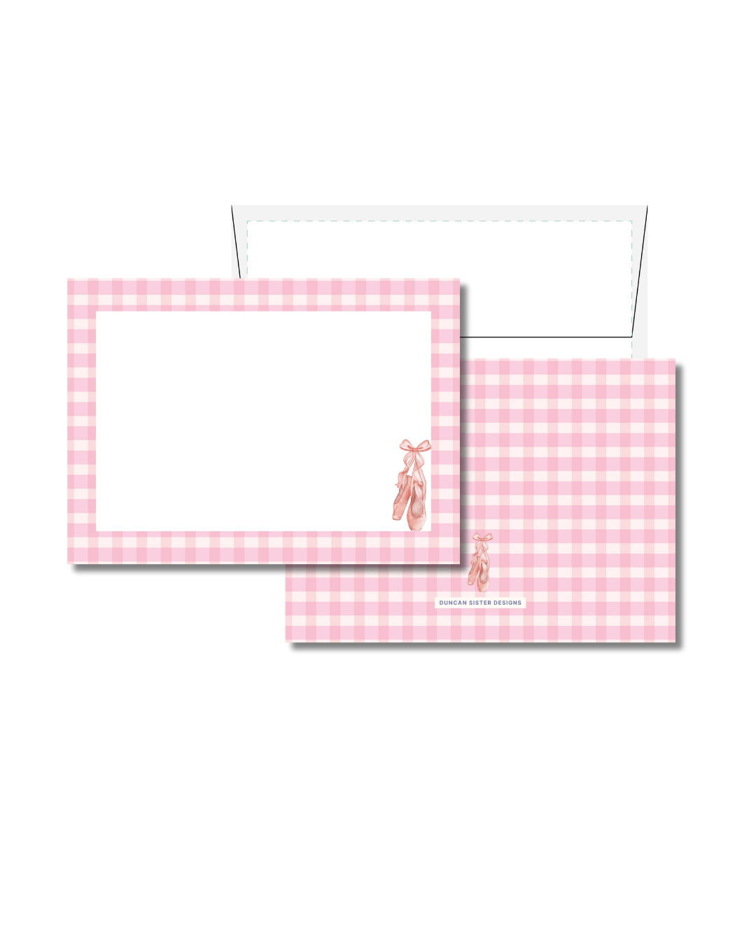 Duncan Sister Designs - Wholesale Stationery/Notecard Set - Pink Ballerina Slipper Notecards – Set of 8, USA Made0