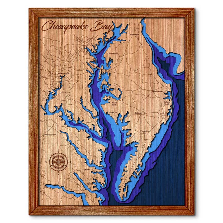 Decoración de Pared con Mapa de Profundidad Personalizado del Lago Chesapeake Bay para venta al por mayor de Premier Gifts and More