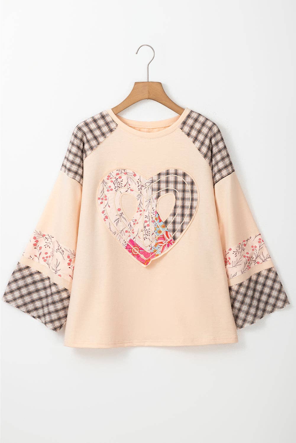 Suhkasana - Wholesale Knit Top - Women's - Plaid Floral Peace Heart Graphic Wide Long Sleeve Top2