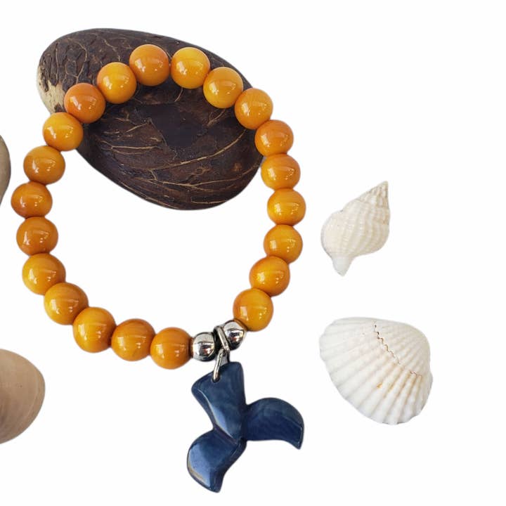 Tagua nut Whale tail girls beaded bracelet for wholesale by Organic jewelry by Allie