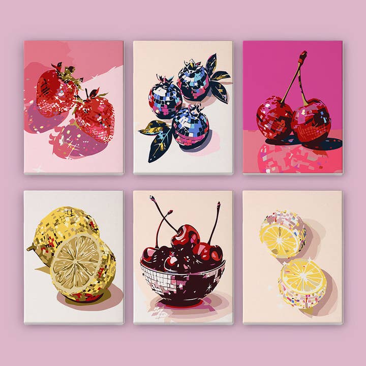 Paint Your Numbers - Wholesale DIY craft kit - Disco Fruit Series 6 Pack Mini Paint by Numbers Kit6