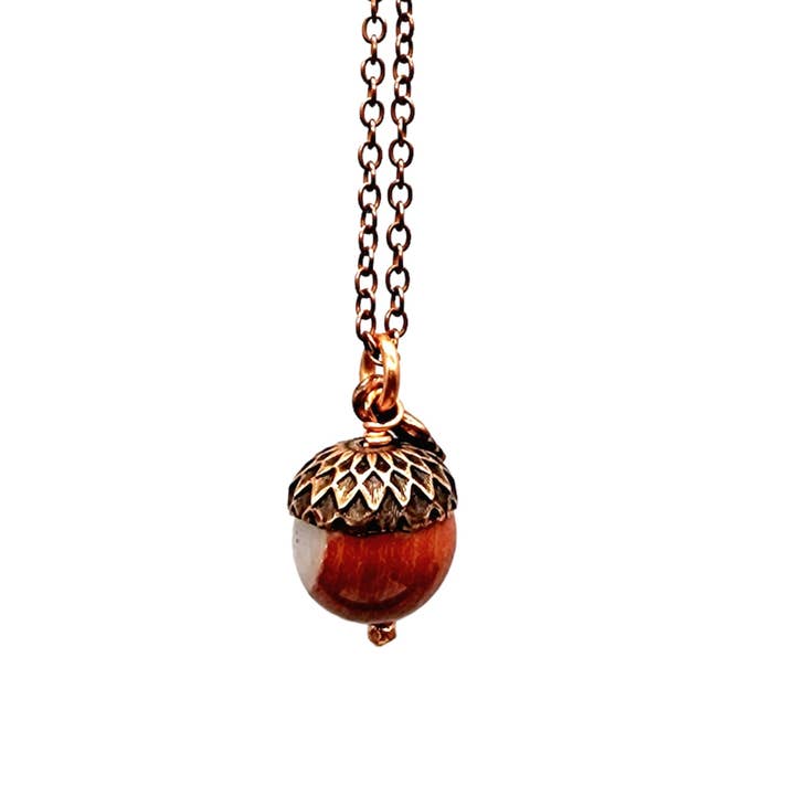 MergingMetals – wholesale Pendant/charm necklace – Acorn Necklace-Red Jasper