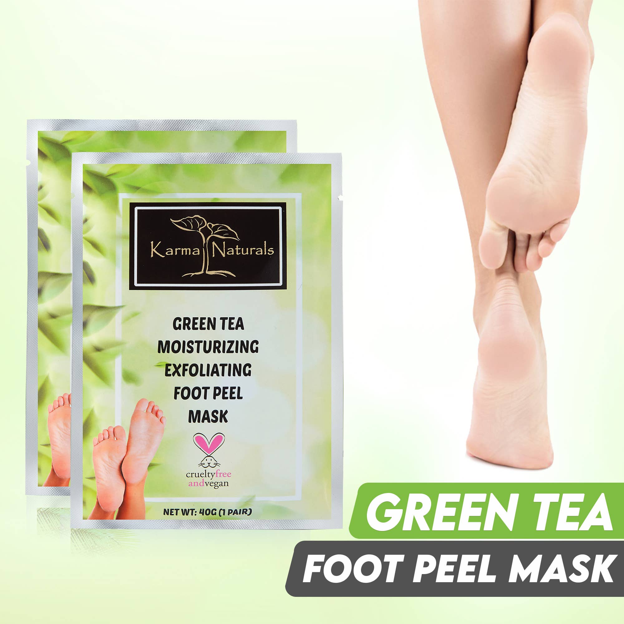 Karma Organic spa – wholesale Fotmask – Foot Peel Mask 2 Pack —Grönt te Fotmask skal 100% ekologisk7