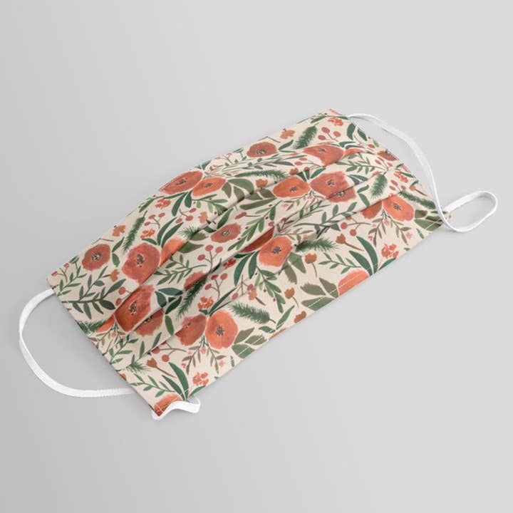 Lauren Ullrich Art - Wholesale Protective Face Mask/Shield - Christmas Floral Face Mask
