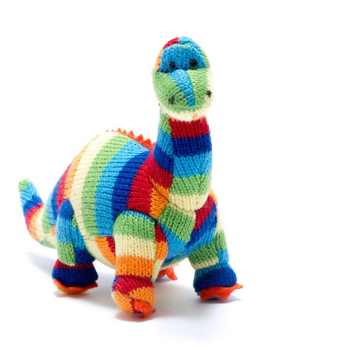 Gebreide Diplodocus Dinosaur Baby Rattle Bold Stripe voor wholesale door Best Years Ltd