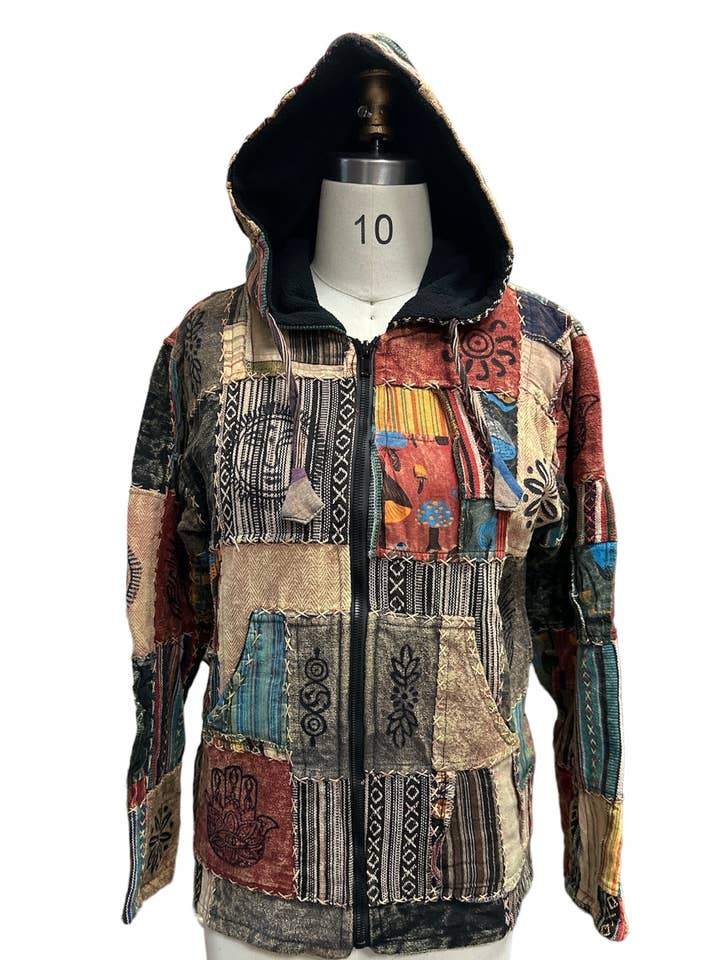 Bomullsjacka med dragkedja och patchwork-fleece-foder D902 för wholesale av Rising International Inc