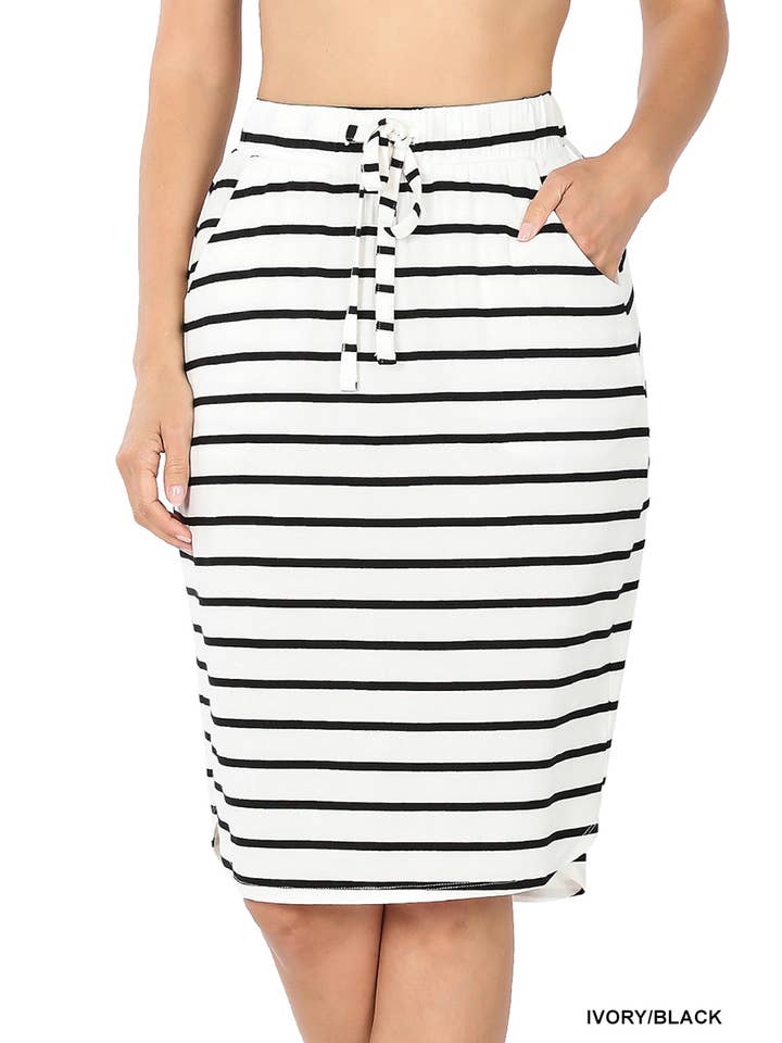 Vanilla Monkey - Wholesale Skirt - Women's - Stripe Print Self Tie Tulip Hem Skirt