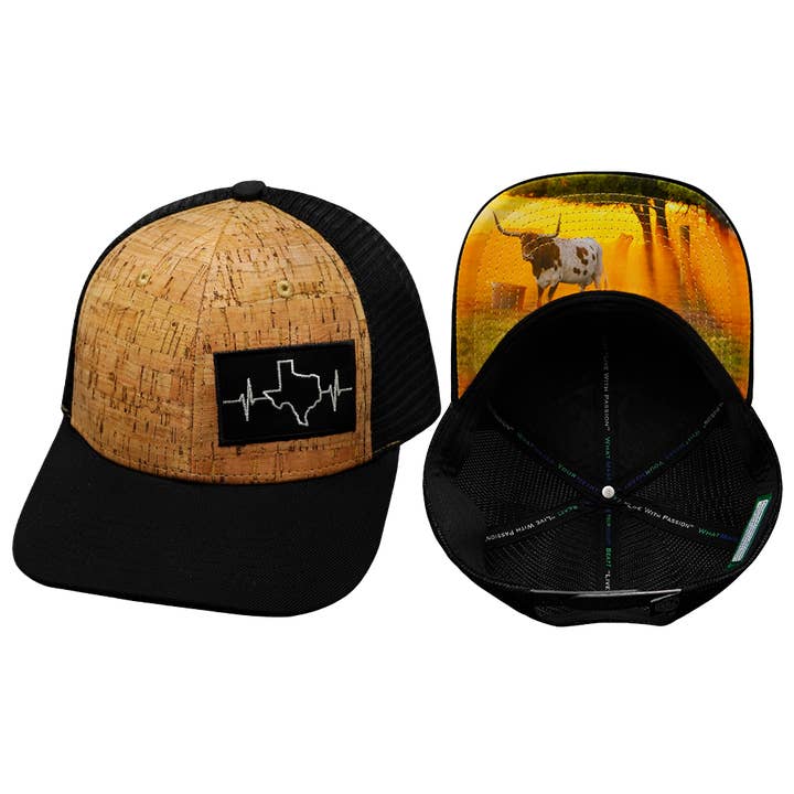 Texas Hat | Baseball Hat Fit | Cork - Black for wholesale by The Heartbeat Brand