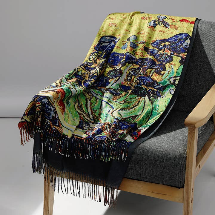 Luxurious Van Gogh "Irises" Art Woll Scarf WS052 for wholesale by PEACH ACCESSORIES